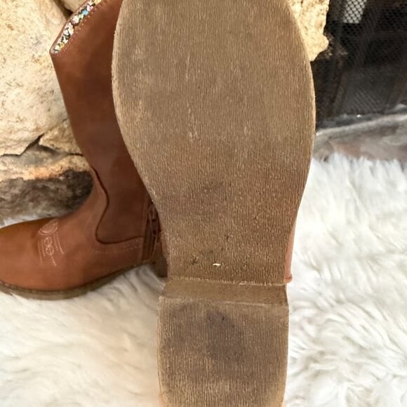 Brown Kids Cowboy Boots With Glitter Stitching Size 4 - Picture 13 of 13